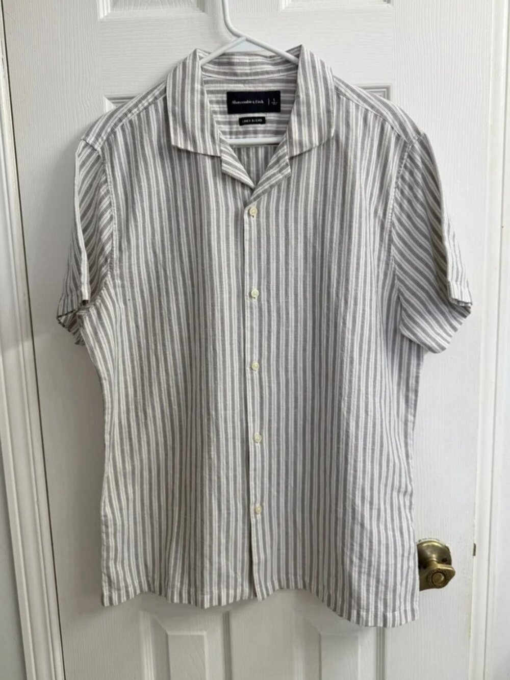 Abercrombie & Fitch Linen Blend Striped Button Down Shirt Men's L Unisex